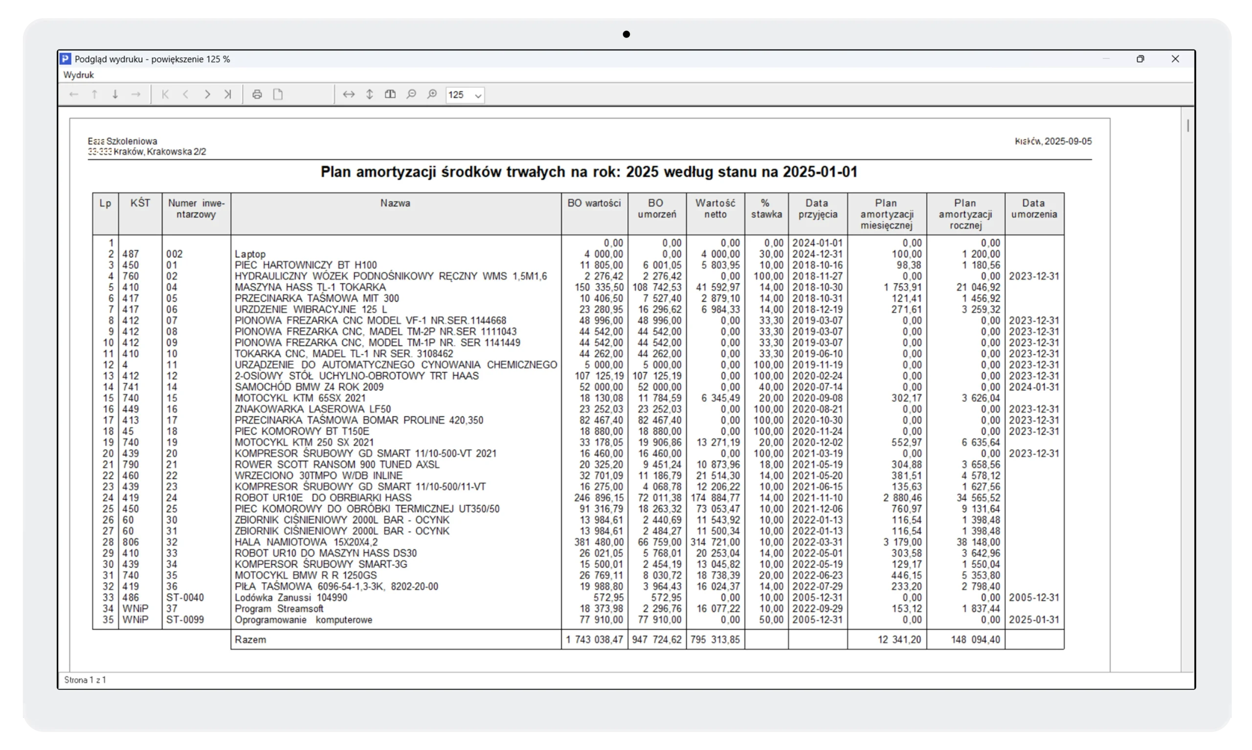 Moduł Środki trwałe 2 Streamsoft Kraków