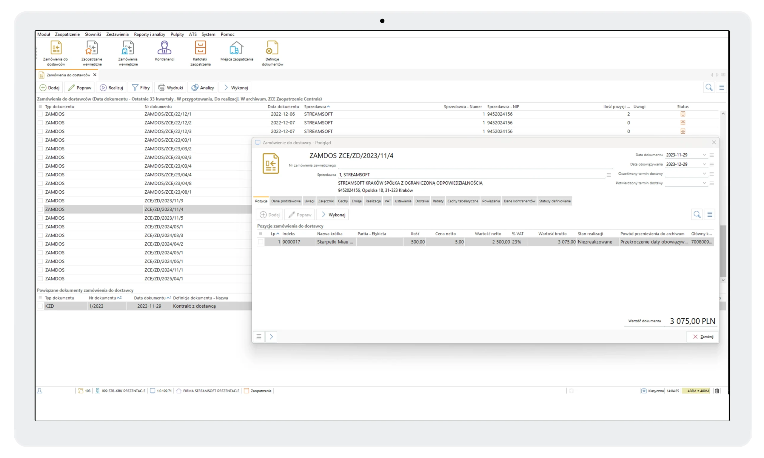 Moduł zaopatrzenie 3 Streamsoft Kraków